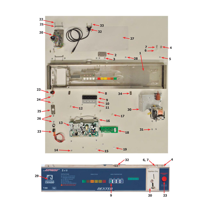 Dexter T-450 Express Vended Washer - Control Panel Part