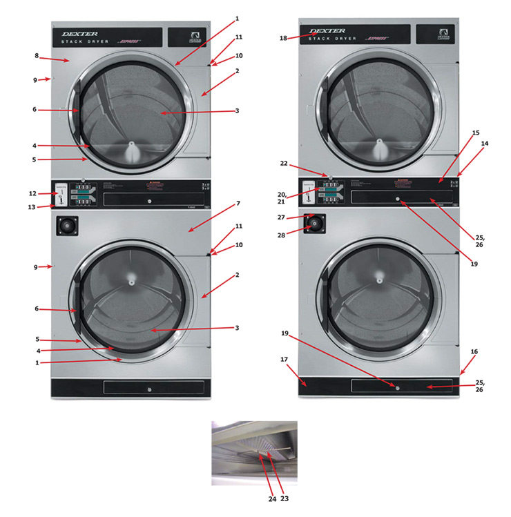 Dexter 30X2 Stacked Dryer - Cabinet Group